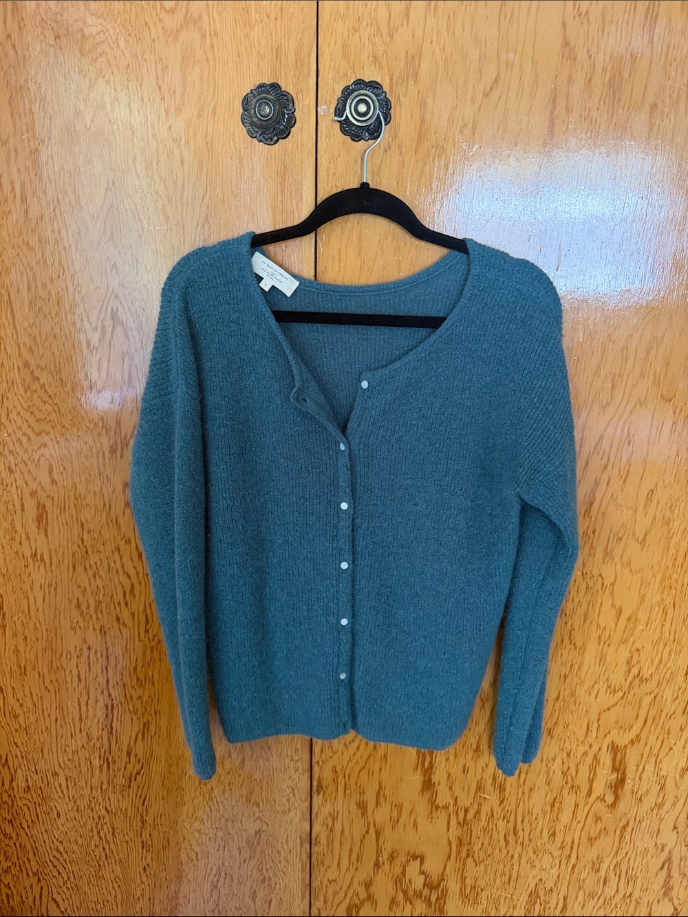 Sezane Teal Gaspard Button-Front Knit Cardigan